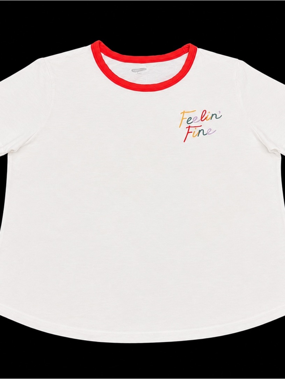 Old Navy XL Feelin’ Fine White Red Ringer Graphic Tee Y2K